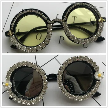2 buc/lot de Noapte Viziune ochelari de Soare Femei Diamant Rotund Oglindă Ochelari Mici și rotunzi Nuante UV400 Frumusete Plaja Ochelari de soare de sticlă