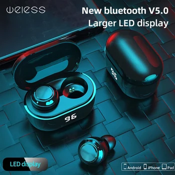 Noi TWS Negru Bluetooth 5 Căști fără Fir, Căști Căști HiFi Impermeabil Joc de Sport Cu LED Display Microfon Mic