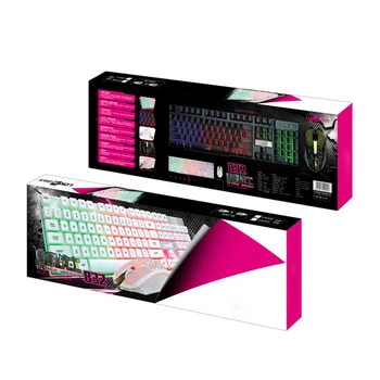 Tastatură fără fir Colorat Crack Iluminate cu LED Backlit USB Cablu Curcubeu Gaming claviatură și mouse-ul