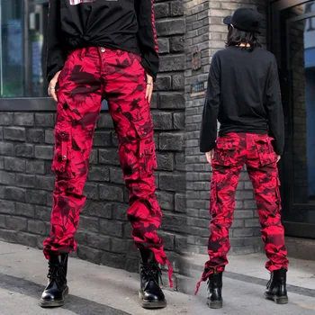 #0915 Roșie, Pantaloni De Camuflaj Femei Casual Jogging Pantaloni Unisex Cu Buzunare Joggeri Streetwear Armata Pantaloni Drepte 2020