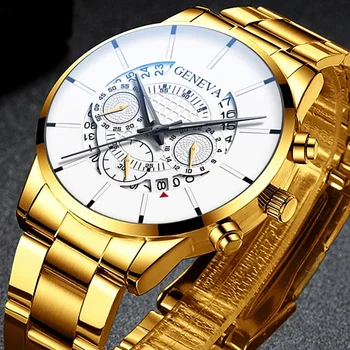 GENEVA Mens Ceas din Oțel Inoxidabil Ceasuri de mana Negru Brățară Ceas Masculin Ceas Calendar, Ceas Bărbați reloj hombre Relogio Masculino