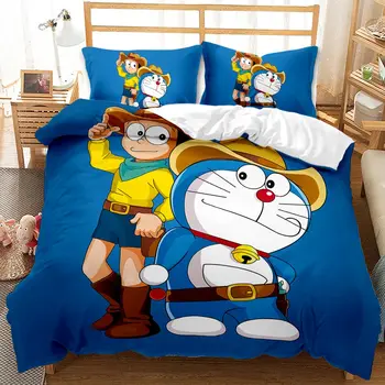 Kawaii anime Japonez Doraemon lenjerie de pat copii fete culoare roz de lux carpetă acopere set de lenjerie de pat king queen twin fular set full size
