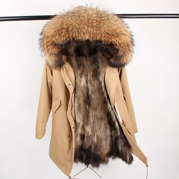 Maomaokong 2020Real Blană de Vulpe Strat de Sacou femei de iarnă haină de blană de vulpe Parka Blana Naturala de Linie Lung Hanorac