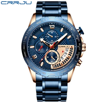 Mens Ceasuri CRRJU de Moda din Oțel Inoxidabil de Afaceri Ceas de Lux Luminos rezistent la apă, Cronograf Cuarț Ceas Relogio Masculino