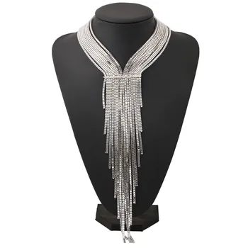 LOVBEAFAS Moda Boem Declarație Maxi Cravată Colier Collares Collier Colier Stras Lanț Tassel Colier Lung pentru Femei