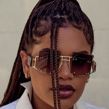 2019 Nou Brand Supradimensionat Rihanna Ochelari De Soare Pătrat Fără Ramă Designer De Brand Unisex Barbati Gradient 2020 Tendință De Ochelari