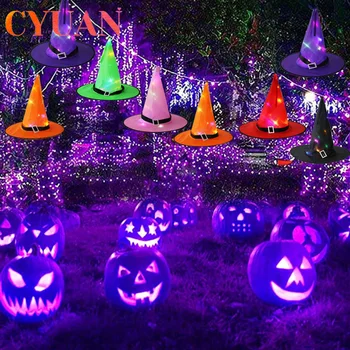 CYUAN Halloween Vrăjitoare Pălărie de Vrăjitor Lumini cu LED-uri Cap Festival în aer liber LED Felinar de Halloween Petrecere de Gradina Acasă Copac Stralucitoare Pălărie Decor