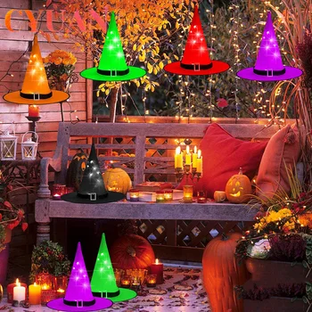 CYUAN Halloween Vrăjitoare Pălărie de Vrăjitor Lumini cu LED-uri Cap Festival în aer liber LED Felinar de Halloween Petrecere de Gradina Acasă Copac Stralucitoare Pălărie Decor