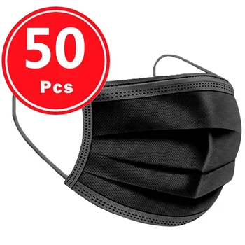 În Stoc 50Pcs Negru de Unică folosință Non-țesute 3-strat Masca de Fata Respirabil Masca Cu Elastic Earband Respirabil Adult Gura Masca