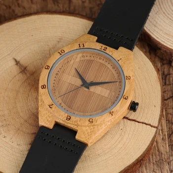 În 2020, Bambus, Lemn de Ceas Piele naturala Casual Cuarț Ceas pentru Bărbați Ceas Sport Barbati Cadouri Reloj de madera