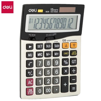 Deli E1629 Calculator programator universal 120-verifica Calculatoare Fiscale 12 cifre Baterie si Solar Dual power Metal Suprafață de birou