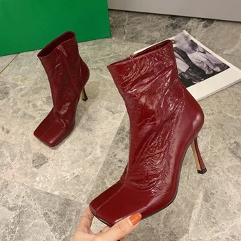 Subțire toc glezna cizme femei spaure toe încrețită pantofi Toamna 2020 pista de design botas iarna, ghete zapatos mujer