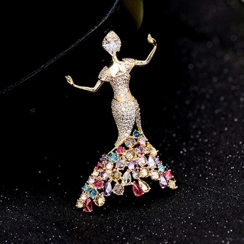 Cristal de lux Printesa Balerina Brosa pentru Femei Bijuterii Elegant Cubic Zirconia Broșe Rochie Haina de Decor Ace de Rever