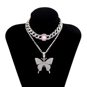Salircon Miami Cubanez Indesata Lanț Fluture Pandantiv Colier pentru Femei Kpop Lux Farmec Cristal Cravată Colier Bijuterii Cadou