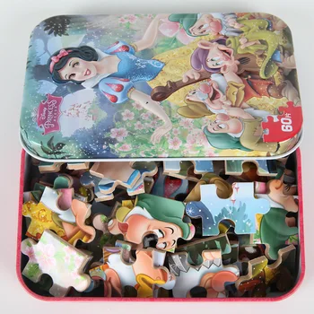 60pcs/set Alba ca Zapada Tema Puzzle cu Cutie de Fier Printesa Jigsaw Bord Petrecere de Aniversare pentru Copii Cadou Jucărie Consumabile