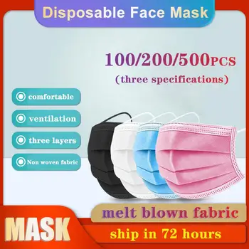 100-500pcs Masca de Unică folosință Non-țesute 3-strat de Filtrare Masca de Fata Roz Negru Alb Galben Albastru Gura, Masca Adult, Masca Respirabil