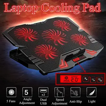 Laptop de Răcire Pad 5 Ventilator și Porturi USB 2.0 Cooler pentru Laptop cu Lumina LED-uri de Afișare Reglabil 5Speed Notebook Stand pentru 12-16 inch