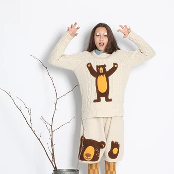 De Înaltă Calitate Ursul Patch Femei Groase, Pulovere Calde Echipajului Guler Tricots Topuri De Iarnă Tricotaje Nou Design Feminin Strat Tricotate Jumper