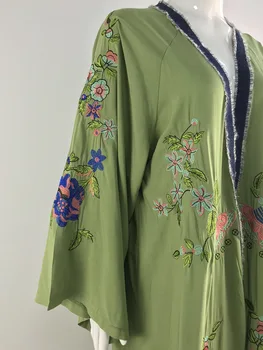 TEELYNN Boho Lung Cardigan Verde Broderii Florale Plaja Bikini Acoperi Caftan Kimono-Halat de Vară Vrac Femei Bluze