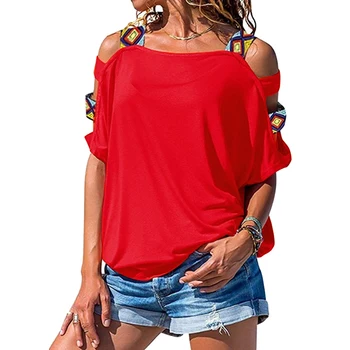 Vara Topuri Slim Tricou Tricou Femei Toamna Femei T-shirt Mozaic tricouri Femei Umăr Pe 2020 T Maneca