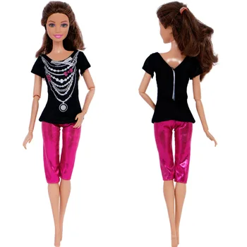5 Buc Manual Tinutele Stil Mixt Doamna de zi cu Zi Casual Uzura T-shirt, Pantaloni, Fusta, Rochie Haine Pentru Barbie Papusa cu Accesorii de Jucarie