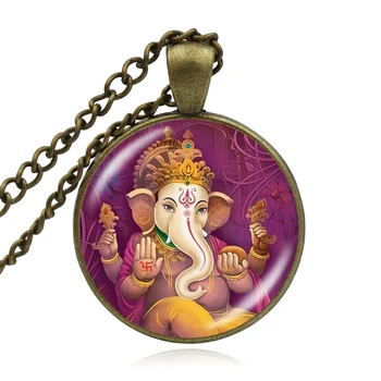 KARAIRIS Charm Elefant Indian Dumnezeu Ganesh Colier 25MM Cupolă de Sticlă Cabochon de Luare de Bijuterii Pandantiv Colier cu Amuleta Cadou de Familie