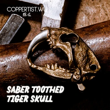 COPPERTIST.WU 2020 Nou Tigru cu Dinți Sabie de Craniu Pandantiv Bronz,Bijuterii lucrate Manual,Craniu de Tigru Colier Vintage Pentru Bărbați Cadouri