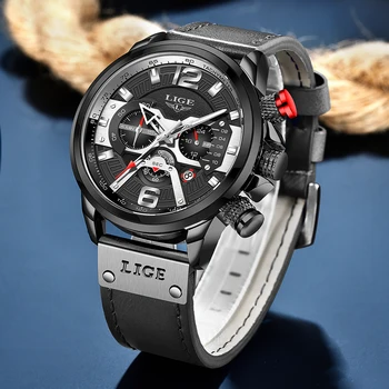 LIGE Brand de Lux Barbati Militare Ceasuri Sport Bărbați Cuarț Ceas Curea din Piele rezistent la apa Data Ceasuri Reloj Hombre+cutie cadou