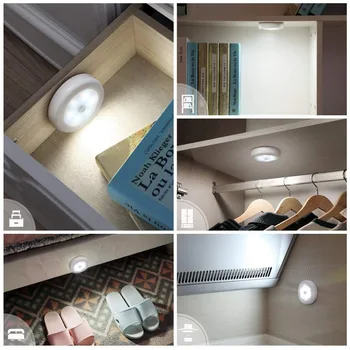 6 LED-uri Senzor de Mișcare PIR, Lumina de Noapte Sub Dulapuri Lampă de Perete AAA Alimentat de la Baterie pentru Bucatarie Dormitor Scara Dulap Dulap de Lumină