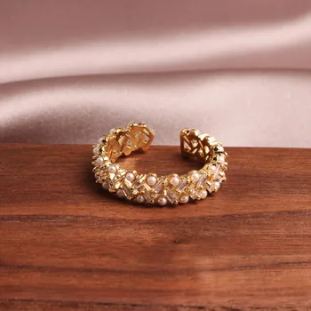 2020 coreeană nou design de moda bijuterii de cupru rafinat zircon incrustate gol perla simplu runda de deschidere inel pentru femei