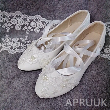 Panglică dantelă de nunta pantofi mireasa toc plat handmade de lux dantela perle albe de fildeș femei de mireasa flori fete plus dimensiuni apartamente