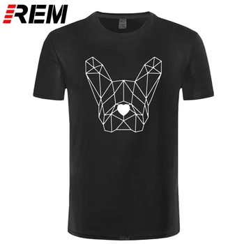 REM Geometrice Poligon Cap de Câine T-shirt Bulldog francez de Companie Tricouri linie Simplă artă Tricou Minimalism Calitate de Top Mens Scurt Tees