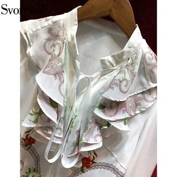 Svoryxiu Designer de Moda Toamna Costum Fusta pentru Femei Elegant, Flare Sleeve Volane de Imprimare Bluza + Diamond Mini Fusta Vintage Set