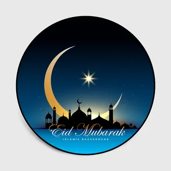 Islam, Musulman Iftar vacanță Eid Aur negru Rotund camera de zi dormitor mat Rugăciune covor de catifea pluș imprimare podea mat personaliza