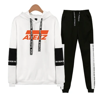 De Vânzare la cald ATEEZ Kpop Moda Pulover Set Femei/Barbati Maneca Lunga Sport, Tricou+pantaloni de Trening, Costume de Trening Sport Costum