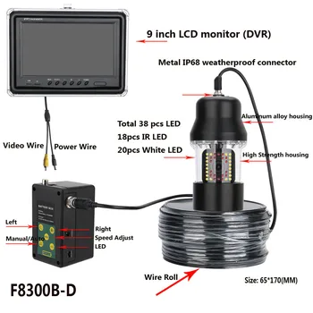 9 Inch DVR Recorder 20m/50m/100m Pescuit Subacvatic cu Camera Video Pește Finder IP68 Impermeabil 38 Led-uri de 360 de Grade de Rotație aparat de Fotografiat