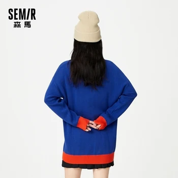 SEMIR Femei Pulover de Iarna cu Maneca Lunga Subtire Elastic Mat Albastru pulover Pulover Tricotate Bluze